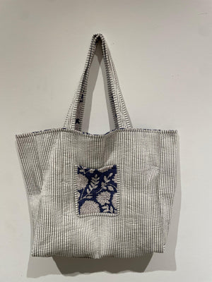 Reversible Cotton Tote Bag- Blue