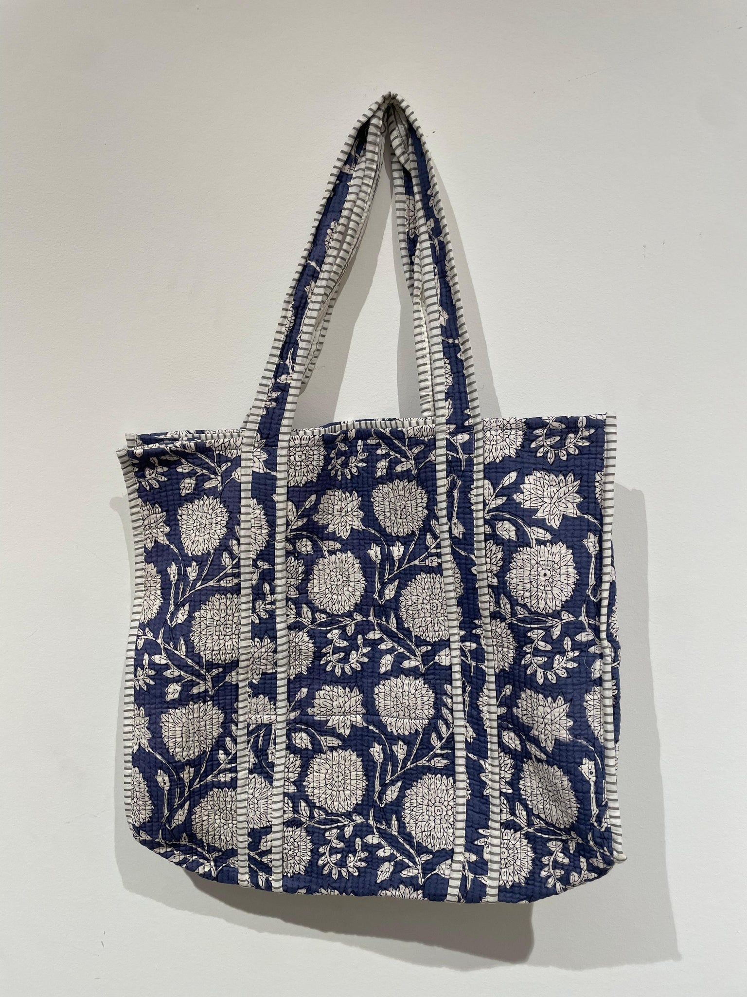 Reversible Cotton Tote Bag- Blue