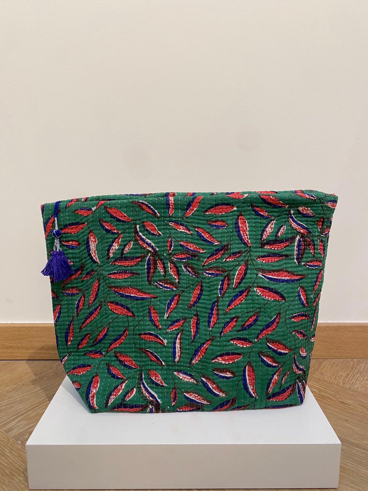 Maya Blockprint Pouch - Green leaves