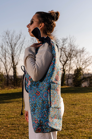 Handcrafted Blockprint Cotton Yoga Bag - Sea
