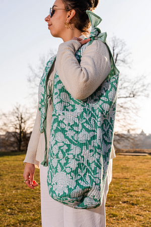 Handcrafted Blockprint Cotton Yoga Bag - Turquoise