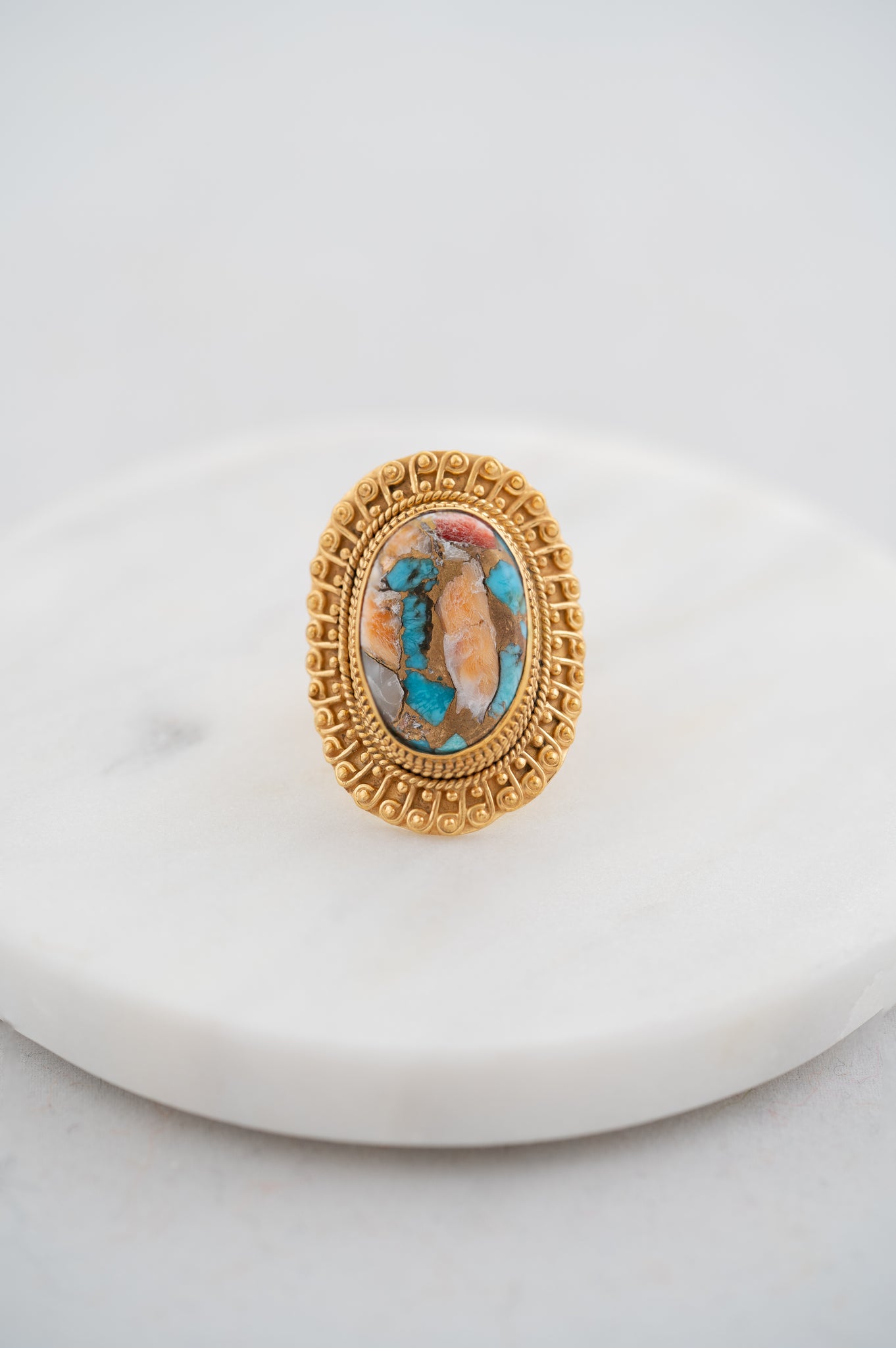 Oyster Copper Turquoise Ring # Size 48
