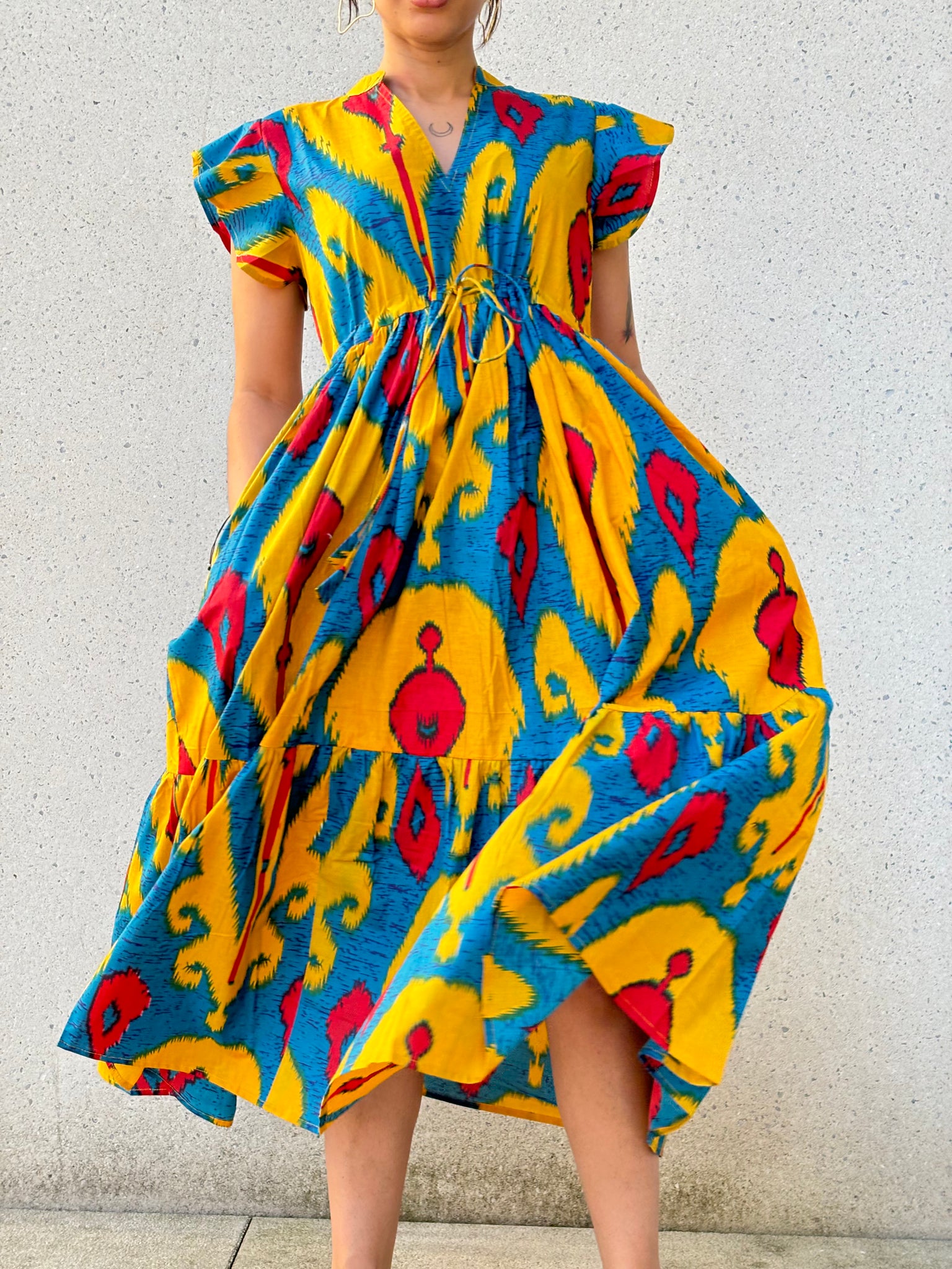 Palma Cotton Dress - Screenprint in Yellow