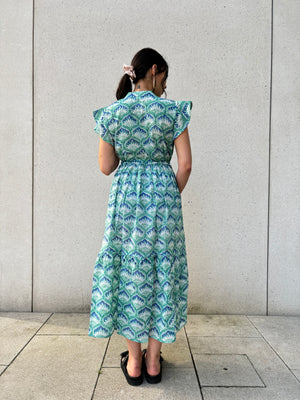 Palma Cotton Dress - Blockprint in Turquoise