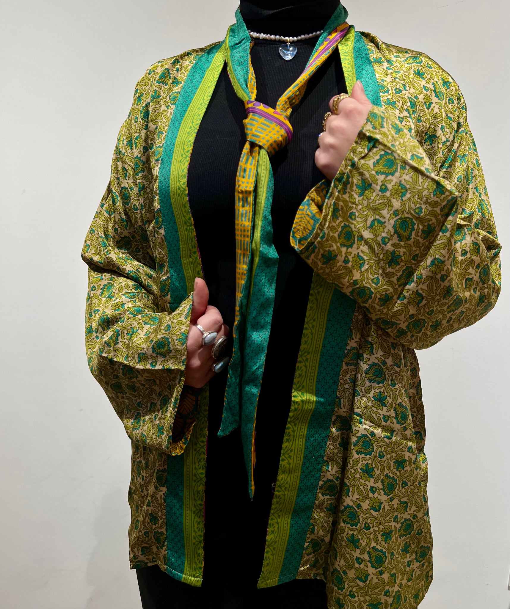 Babou short Kimono - Emerald Bloom