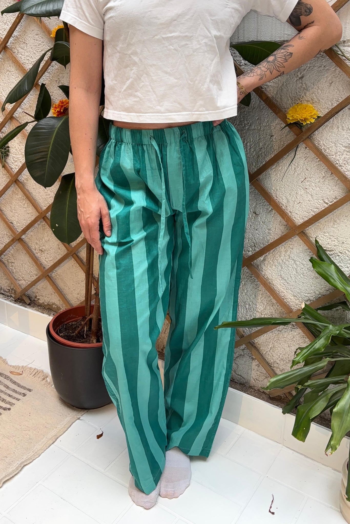 Ocean Cotton Stripe Pants