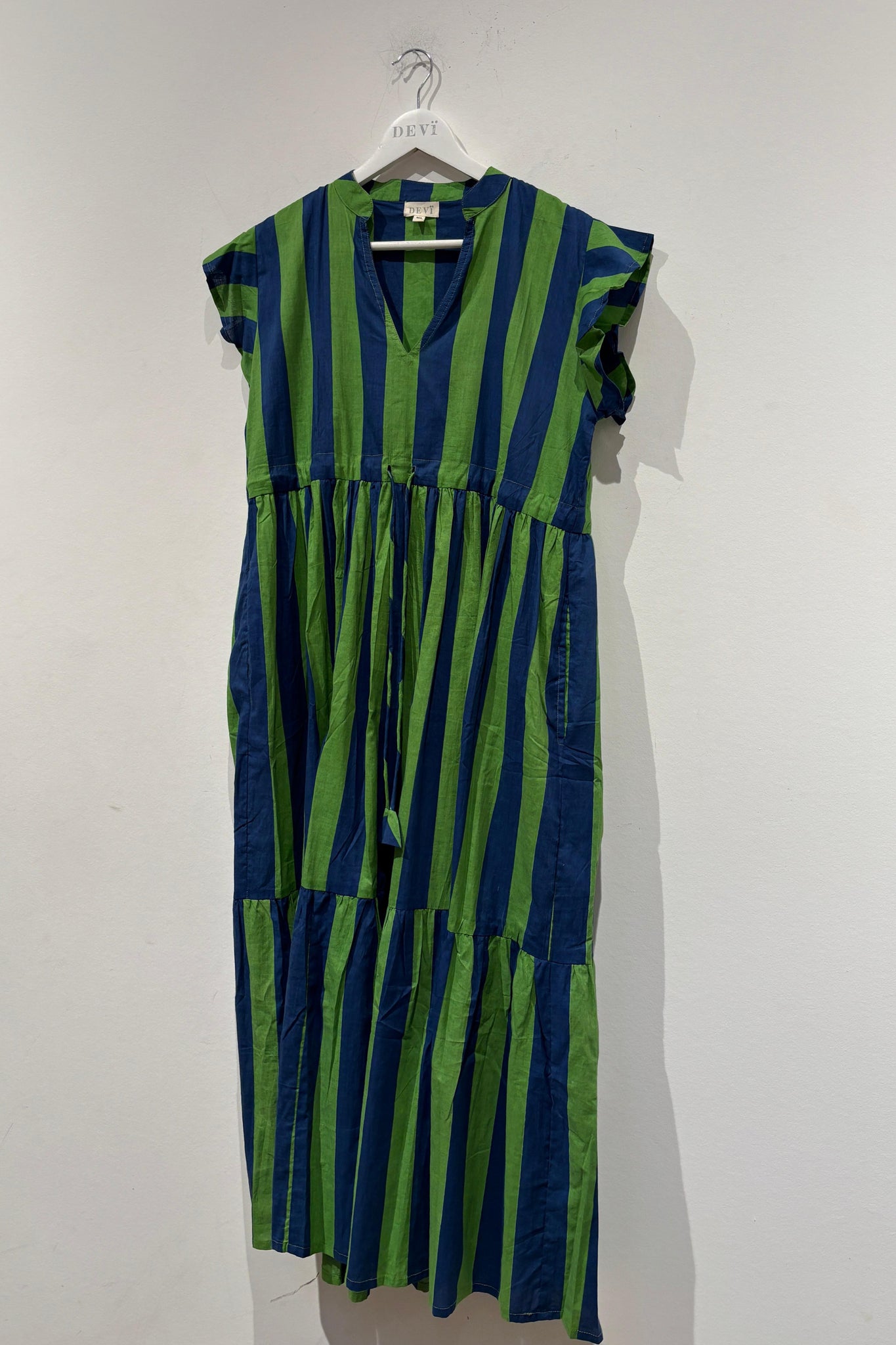 Palma Cotton Dress - Green Stripes - M/L