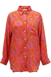 Chemise oversize Leftover Ultraschall JM de Devï Studios SARL en soie et viscose orange et rose à motif floral