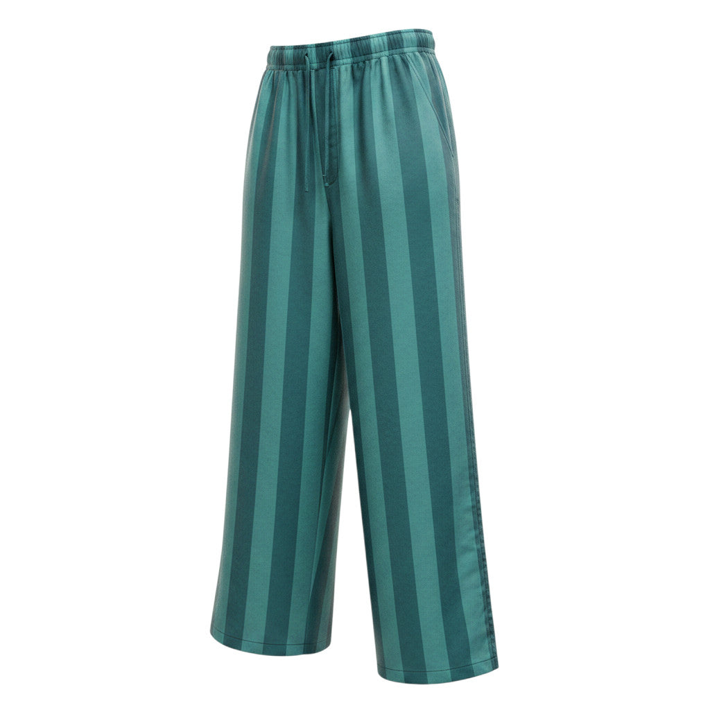 Devï Studios SARL Pantalon Caro en coton bleu sarcelle à rayures verticales, taille élastique, poches latérales.