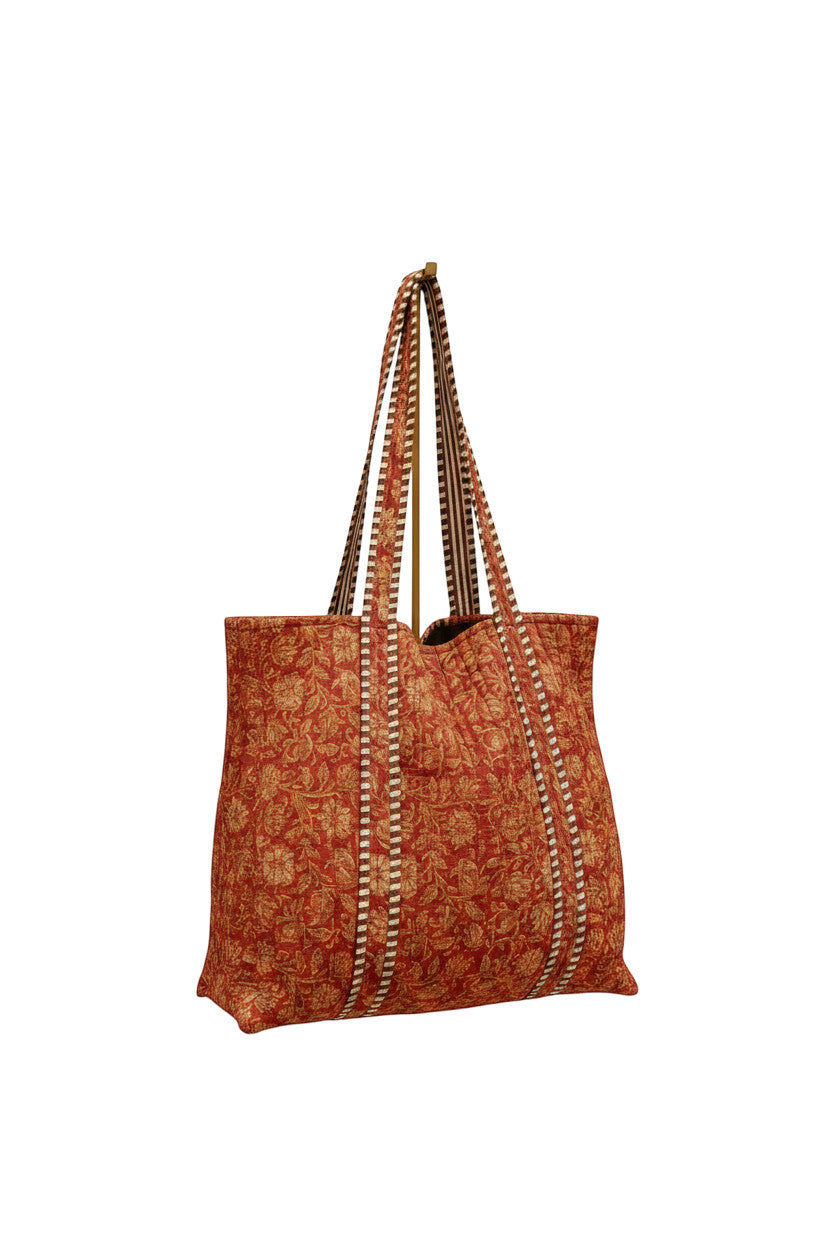 Devï Studios SARL sac cabas réversible en coton imprimé floral rouge et beige, 46x46cm