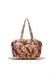 Sac de voyage Devï Studios SARL Isabella en coton rose et marron avec imprimé léopard, idéal pour le week-end.