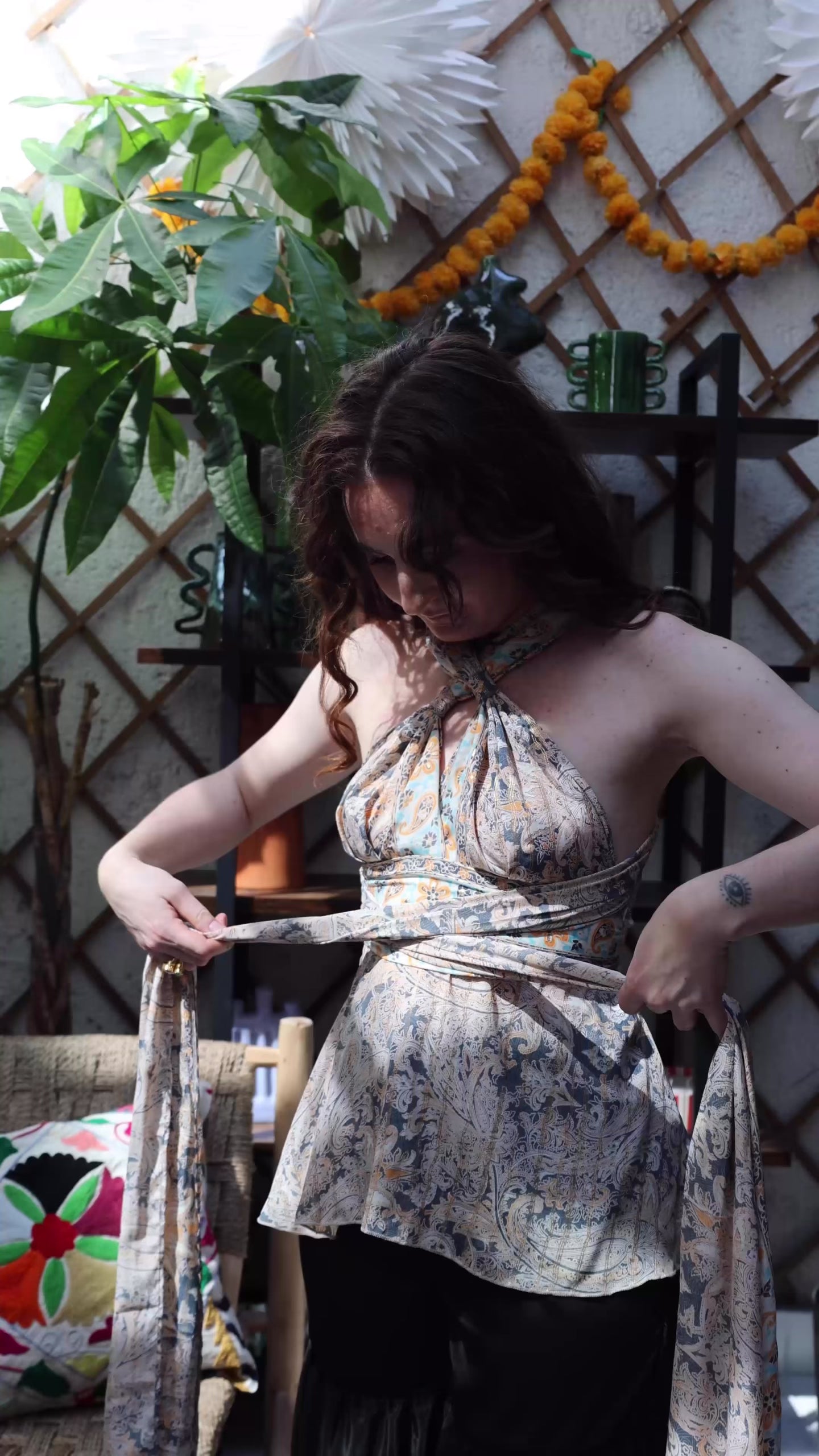 Load video: Leftover Anne Wrap Top